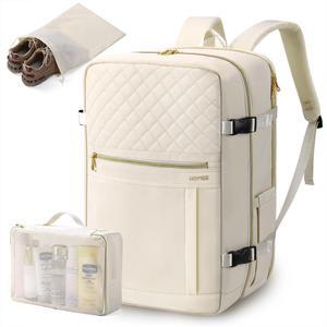 HOMIEE Carry on Luggage with 2 Packing Cubes for Business Weekender, 40L Travel Backpack Flight Approved Large Personal Item Bag Fits 17.3 Inch Laptop, Beige