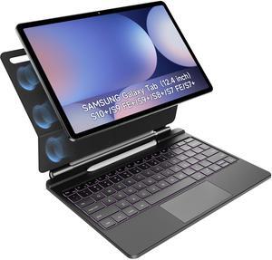 HOU Keyboard for Samsung Galaxy Tab S10+ Plus/S9+ Plus/S9 FE+ Plus/S8+ Plus/S7+ Plus/S7 FE 12.4" with Magnetic Case,Floating Cantilever,Multi-Function Trackpad,7 Colors Backlit,S Pen Holder,Black