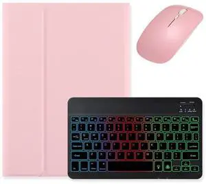 kaidisen Backlit Keyboard for Galaxy Tab S10 FE / S9 FE 10.9 inch, Tab S9/S8/S7 11" Case with Mouse and Detachable RGB Colorful Backlight Color Keyboard Case,Pink+Black