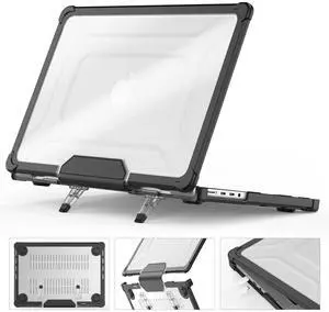 HXCASEAC Case Compatible with MacBook Pro 14 inch 2024 2023 2022 2021, Anti-Scratching Protective Hard Cover with Foldable Stand M4 M3 M2 M1 (A3401 A3185 A3112 A2918 A2992 A2779 A2442) - Black