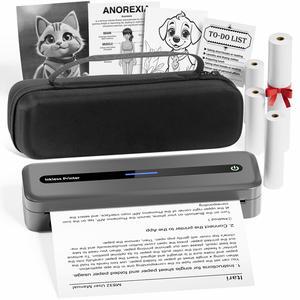 Itari Portable Bluetooth Label Printer with Case, Inkless Thermal Printer with 4 Rolls Paper, Support 8.5" x 11" A4 & US Letter, Wireless Printer for Office, Home, Travel, School, Phone, PC, Gray