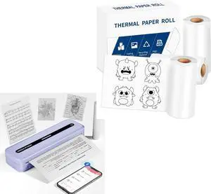 ItriAce M832 Portable Printer, 300DPI Wireless Bluetooth Thermal Printer, Support Multi-Size Thermal Paper with Roll Thermal Paper 110mm x 6.5mm, 3 Rolls