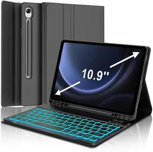 IVEOPPE Galaxy Tab S9 FE 5G Case with Keyboard, Magnetic Detachable Wireless Keyboard | 7 Colors Backlit | Long Battery Life | Slim Folio Protective Cover with S Pen Holder for Tab S9 11/S9 FE 10.9