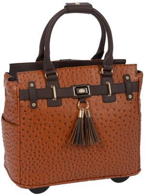 JKM & Company Rolling Laptop Bag for Women | Designer Wheeled Briefcase | Fits 13-17" Laptops | Office Travel Computer Case (Uptown Ostrich)