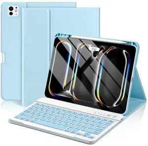 KBCASE Keyboard Case for iPad Pro 11-inch (M4) 2024, Detachable Bluetooth Keyboard Case with Pencil Holder for iPad Pro 11 inch 2024 (Light Blue)