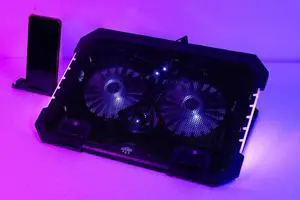 KEROLFFU RGB Gaming Laptop Cooling Pad 17-12Inch 4Fans (Customized RGB Sidelight with Switch,Laptop Fan Speed Adjustable,5 Heights Adjustment with Phone Holder)Fit Apple MacBook Laptop Fan Cooling Pad