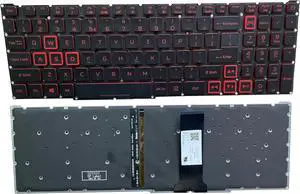Replacement Keyboard for Acer Predator Helios 300 PH315-52 PH315-53 PH317-53, Nitro 5 AN515-43 AN515-54 AN515-55 AN517-51, Nitro 7 AN715-51 Series Laptop Red with Backlit US Layout, Black