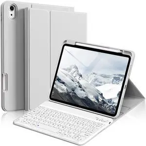 kenke for iPad 11/10th Gen Case with Keyboard 11/10.9 inch 2025 A16/2022, Detachable Wireless Bluetooth Keyboard Case with Right Side Pencil Holder, White Square Keycaps (Gray