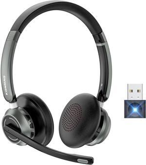 KONNAO Wireless Headset with Microphone, 2024 New V5.3 Headset with USB Dongle, Computer Headphones QCC3034 CVC8.0 Noise Cancelling Technology & 30H Worktime, Mute Button for Home Office Skype