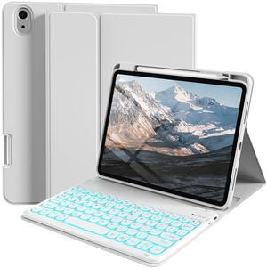 kenke for iPad 10th Generation Case with Keyboard 10.9 inch 2022, Detachable Wireless Bluetooth iPad Keyboard Case with Built-in Right Side Pencil Holder, Backlit White Circular Keycaps (Gray