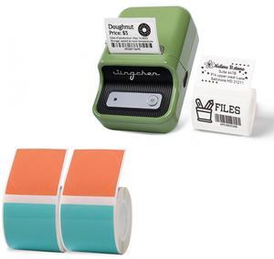 LMASBLTER B21 Green Barcode Label Printer with Tape+2 Rolls Colorful Round Label Maker Tape