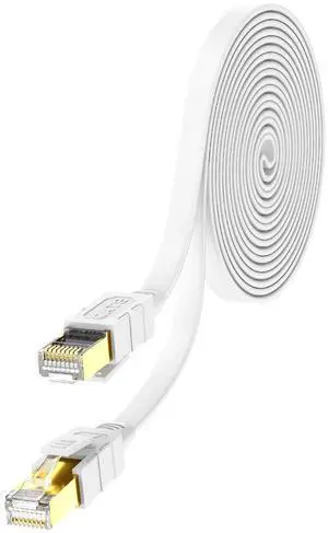 Cat8 Ethernet Cable 100ft,Heavy Duty High Speed 26AWG, 2000Mhz with Gold Plated RJ45 Connector, Weatherproof S/FTP UV Resistant for Router, Modem, PC, Gaming, PS5, Xbox- White