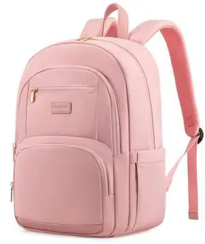 LOVEVOOK Travel Laptop Backpack for Women, Waterproof Work Backpack Fits 15.6 Inch Laptop, Large Computer Backpack for College, Pink