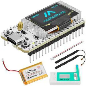 MakerFocus ESP32 LoRa V3 Development Board with 2000mAh Battery, Protective Case, 915MHz Antenna Integrated WiFi Bluetooth SX1262 CP2102 0.96-inch OLED Display Type C for Meshtastic IoT Arduino