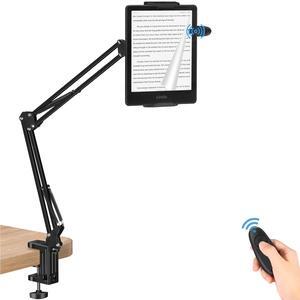 Tablet Holder for Kindle Reading in Bed with Remote Page Turner, Lazy Arm Stand for Kindle Accessories Paperwhite Colorsoft, Desk Bedside Stand for Pad,Ebook APP,Gifts for Readers Women Men (Black)