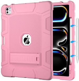 MARIWIVI Case for iPad Pro 13 inch Case 2024 (M4), iPad 13 Pro Case with Pencil Holder, Built-in Stand Shockproof Rugged Protective Cover for iPad Pro 13 inch 2024 7th Gen (Rose Gold)