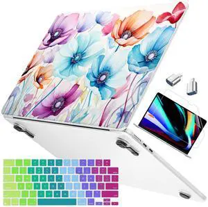 Mektron Ultra Thin Armor Case Compatible with MacBook Air 13.6 inch Printed Cover 2025-2022 M4 M3 M2 A3240 A3113 A2681, Protective Hard Shell with Fold Kickstand, Colorful Flower C182