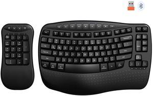 Meetion Master Wave Keys Ergonomic Wireless Keyboard, 2.4G Wireless/Bluetooth Keyboard with Wrist Rest, Separate Mini Numeric Keypad for Financial Accounting, for Mac/Windows/Laptop/PC/Tablet