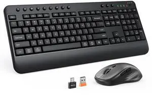 Wireless Keyboard and Mouse Combo, Computer Keyboard and Mouse with Wrist Rest, Multimedia Hotkeys 2.4G Wireless Full Size Ergonomic Keyboard with 3200 DPI Mouse, for Windows/Mac/Laptop/PC