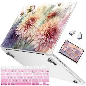 Mektron Ultra Thin Printed Case for Macbook Pro 14 inch 2024 Release M4 A3112 A3401 A3185 Fits 2023 2021 M3 A2918 A2992 M2 A2779 M1 A2442, Protective Hard Shell with Fold Kickstand, Watercolor Dahlias