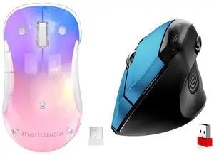 memzuoix 2.4G Wireless Mouse, Cordless Computer Mice Wireless Mouse for Laptop, Desktop, PC, MacBook- 2 Pack (LED Rechargeable Wireless Mouse+Blue Ergonomic Wireless Mouse)