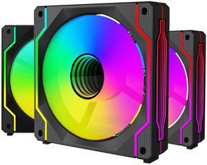 Micscrew PC Fans, CPU Fan 120mm ARGB Case Cooler Fan, 120mm PWM Case Fan Optimized for Static Pressure,up to 1800RPM Cooling Fan, 4 Pin ARGB LED, 3 Pack Black Single Fan