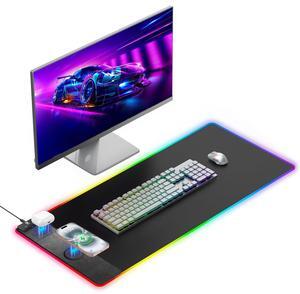 Miroddi Wireless Charging Mouse Pad RGB Gaming Mousepad, 31.5"x15.75" Extra Large Desk Mat, 13 Light Modes, Non-Slip Rubber Base Ultra-Smooth Surface Keyboard Mat for PC, MacBook, Laptop