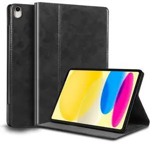 NANRUIL for Ipad (A16) 11th Gen 11 inch 2025 and Ipad 10th Generation 10.9 inch Case 2022 Genuine Leather Cover Protective Shell,Auto Wake/Sleep.Black