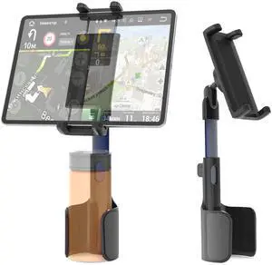 NATDETC 3 in 1 Car Tablet Cup Holder, Car Cup Tablet Mount for Car/Truck, Car Travel Essentials, Compatible with iPad Pro Air Mini, Fire HD, iPhone 16, Galaxy S24 Z Fold 5 or Other 4.7-12.9" Devices
