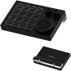 NLOFIN Macro Pad,Programmable Designer Macro Keyboard, 16 Keys Triple Knob and Screen with Macro Keypad,One Handed Gaming Keyboard for iOS,Windows (Black)