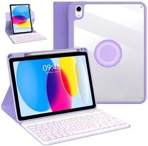 OYEEICE for iPad 11th 10th Generation Case with Keyboard - Upgraded 360 Magnetic Detachable Cover with Backlit Keyboard, Pencil Holder for iPad 11-inch A16 2025 10th Gen 10.9 inch - Purple