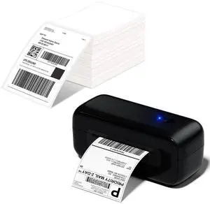 Phomemo Bluetooth Thermal Label Printer Black with 500 PCS White 4"x6" Fan-Fold Labels Shipping Supplies Labels