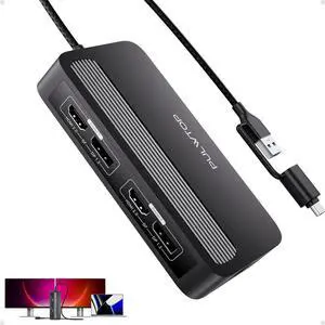 PULWTOP Dual DisplayLink Docking Station, USB C Docking Station Dual 4K@60Hz Display for MacBook M1/M2/M3/Windows, Universal Laptop Docking Station, DisplayPort or HDMI, 2 USB A 2.0, Ethernet