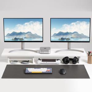 ROCDEER Bamboo Dual Monitor Stand Riser White, 2-Tier Desk Monitor Riser for 2 Monitors, Supports for PC Computer Monitor, Printer, Heavy TV Riser up to 300 lbs, White