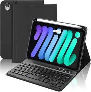 Keyboard Case for iPad Mini 7th (A17 Pro, 2024) & 6th Gen 2021, 8.3in Case for iPad Mini 6th Keyboard with Rechargeable Pen Slot, Cute Cover with Detachable Bluetooth Keyboard for iPad Mini 7/6, Black