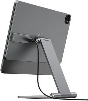 KU XIU [Upgrade] Magnetic Wireless Charging Stand for iPad Pro 12.9 & iPad Air 13 M2, Foldable Aluminum Alloy Tablet Holder with 1M Cable, Adjustable Desk Mount for iPad Pro 12.9 3rd/4th/5th/6th Gen
