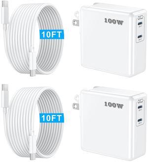 Mac Book Pro Charger 100W USB C Charger Block Fast Charging Dual Ports 2Pack for MacBook Pro/Air 13 14 15 16 inch, iPad,iPhone 16/15 Pro Max, Samsung Galaxy USBC Device 10FT C to C Charge Cable Cords