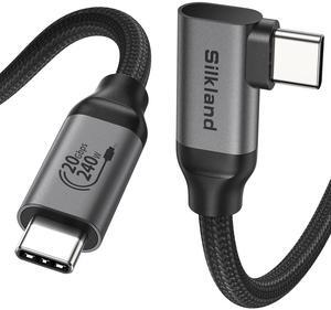 Silkland USB C Monitor Display Cable Right Angle 10FT/3M [5K/4K@60Hz 8K@30Hz], 90 Degree USB C 3.2 Gen 2x2 Video Cable, 20Gbps Data Transfer, 240W Fast PD Compatible for MacBook, iPad, iPhone 16
