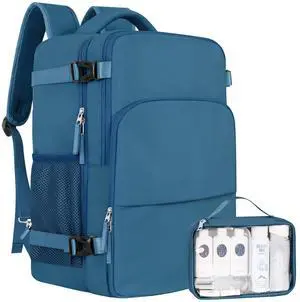 Sinaliy Travel Backpack, Carry on Flight Approved Backpack with Multi-Pockets, TSA Waterproof 17.3inch Laptop Backpack, Personal Item Travel Bag for Men Women, Deep Blue