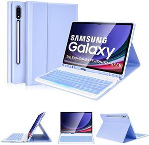 SOPPY Backlit Keyboard Case for Samsung Galaxy Tab S10+/S9 FE+/S9+/S8+/S7+/S7 FE 12.4'', 7 Color Magnetic Detachable Keyboard Case for Galaxy Tab S7 FE/S9 FE+/S10+/S9+/S8+/S7+ 12.4 inch,Purple