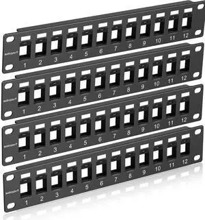 12 Port Mini Blank Keystone Patch Panel With Snap-in Design (4 Pack), Cat6 Network 1U 10 Inch Rack Mount Ethernet (for Slim Keystone Only)