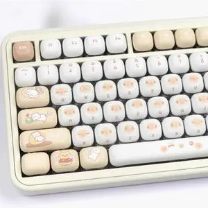 PBT Cute Keycaps, White/Beige MOG Profile Keycap Set, 139 Keys Rounded Custom Keycap for Mx Cherry Mechanical Keyboard 60 75 100 Percent (White)