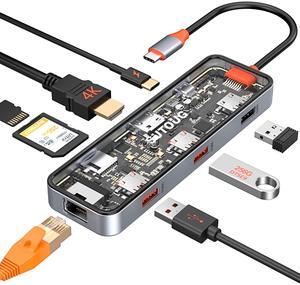 USB C Hub, SUTOUG 8 in 1 USB C Hub Multiport Adapter with 4K HDMI, 100W PD, 5Gbps USB 3.0, USB 2.0 Port, Ethernet Port, SD&TF Card Reader, USB C Dongle for MacBook Pro/Air and Other Type C Devices