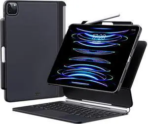 Techfish iPad Pro 12.9" Case Compatible with Magic Keyboard & Smart Keyboard Folio(KBNot Included), Magnetic Protective Slim Cover with Pencil Holder for 2021-2022 iPad Pro 12.9" 5th-6th Gen (Black)