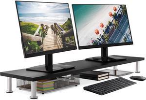 The Original Bamboo Dual Monitor Stand (As Seen On PBS) - 42 Inch Large Monitor Riser for Computer Screens, Laptop or TV - Desk Shelf Adds Storage Space and Improves Ergonomics - Black