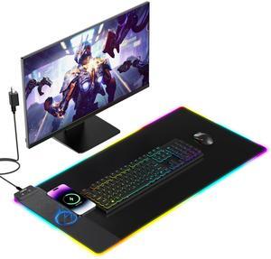 TopMade Wireless Charging Mouse Pad, RGB Gaming Mousepad Home Office Large Desk Mat with 13 Light Modes, Ultra-Smooth Surface, Non-Slip Rubber Base (Includes 20W PD Power Adapter & 6.56ft Woven Cable)