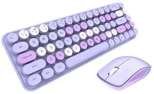 Mini Wireless Keyboard and Mouse Set, Classic Round Keycap, Soundless 68 Keys, Compatible with Notebook, PC