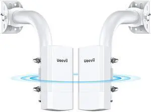 Wireless Bridge with 2 Brackets, UeeVii 5.8G Point to Point WiFi Bridge, 2 km Long Range Outdoor CPE with Dual 100Mbps LAN Ports, 24V PoE Injector, Ideal for Extending Network to Barn, Garage, or Shop