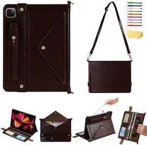 UUcovers Crossbody Handbag Case for iPad Air 13 inch M3 2025/M2 2024 & iPad Pro 12.9 inch Case 6th/5th/4th/3rd Generation with Pencil Holder/Shoulder/Hand Strap Carrying Bag Stand Cover, Dark Brown