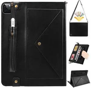 UUcovers Crossbody Handbag Case for iPad Air 11 inch M3/M2 (2025/2024) with Pencil Holder/Shoulder Strap/Hand Strap/Card Pockets, Folio Stand PU Leather Magnetic Wallet Envelope Tablet Cover, Black